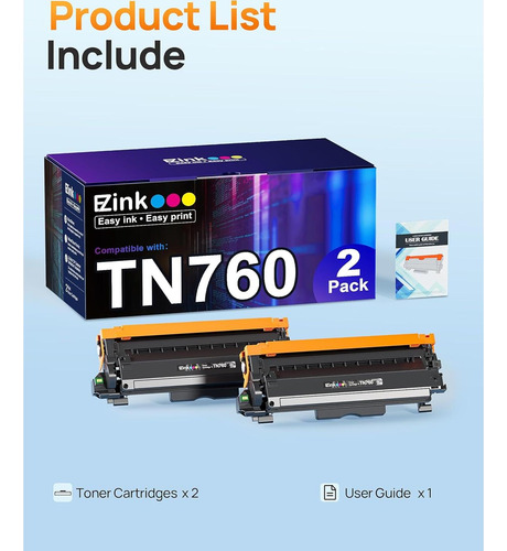 Cartuchos De Tóner E-z Ink Tn760 Compatibles Para Brother