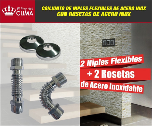 2 Niples Flexibles Con 2 Rosetas Para Conexión De Radiadores