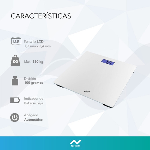 Imagen 4 de 5 de Balanza Personal Digital De Baño Nictom Bp01 Blanca