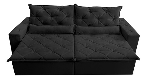 Sofá Lisboa 2,72m Retrátil, Reclinável com Molas no Assento Tecido Suede Velusoft Preto - Cama InBox