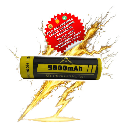 Cargador + Pila Recargable 18650 | Batería 3.7-4.2v 9800 Mha