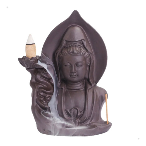 Incensário Cascata De Fumaça Yoga Zen Backflow Kuanyin 16cm
