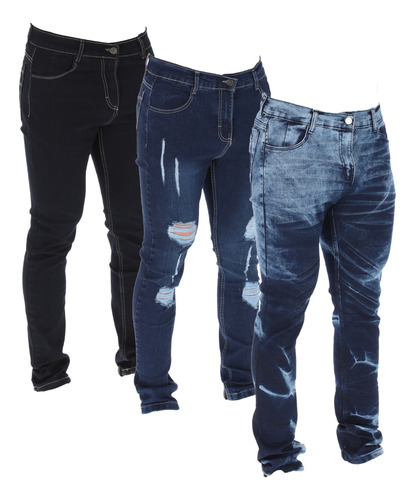 Pack De 3 Jeans Skinny Stretch Para Hombre Casuales De Moda 