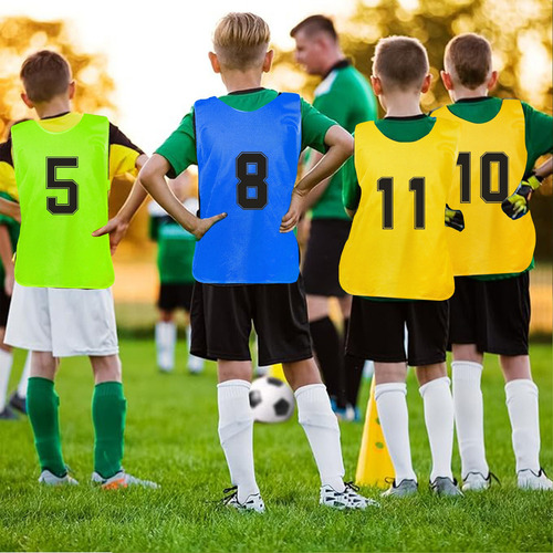 Chaleco de entrenamiento profesional para fútbol niños rosa pack x12 malla transpirable con números 1-12 rugby baloncesto