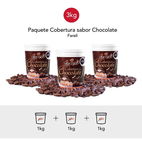 3 Kg Cobertura De Chocolate Fareli Excelente Sabor Y Calidad