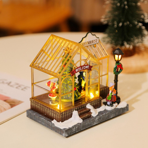 D Casa De Navidad De Mesa Led, Casas De Pueblo Con Escena