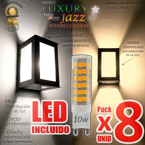 Aplique Pared Exterior Farol Luz Pack X8 Con Lampara Led 10w
