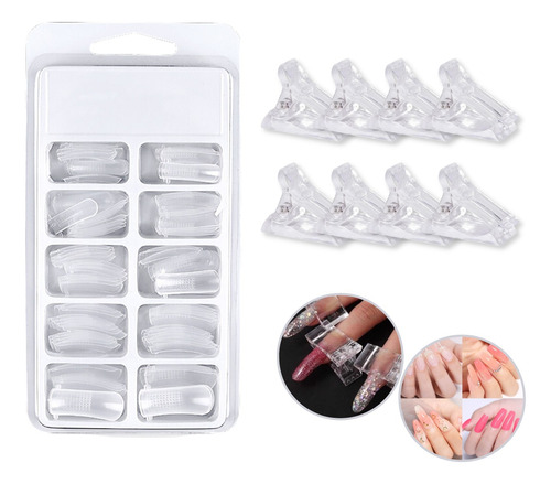 Combo 100 Cápsulas Sistema Dual + 10 Broches Sujetador Uñas