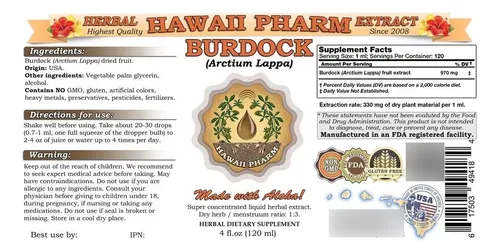 Hawaii Pharm Llc Tintura De Bardana (arctium Lappa), Extracto Líquido De Frutas Secas, Bardana, Suplemento De Hierbas 2