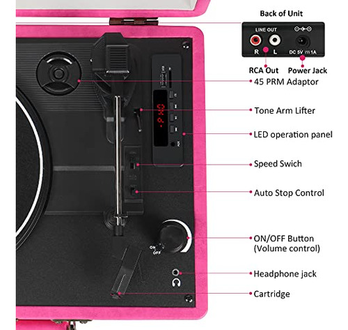 Tocadiscos Vintage Bluetooth Maleta Altavoces Integrado...