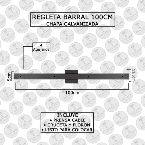 Barral Regleta Riel 4 Colgantes 100cm Chapa Galvanizada