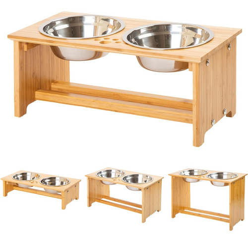 Tazones Elevados De Bambú Para Perros Medianos Y Pequeños