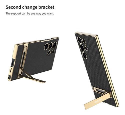 Para Samsung Galaxy S25 Ultra S24ultra Funda De Lujo Galvanizada Con Borde Dorado Soporte De Cuero Liso Accesorios De