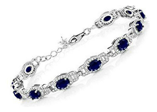 Pulsera De Tenis De Plata De Ley 925 Con Zafiro Azul Para Mu