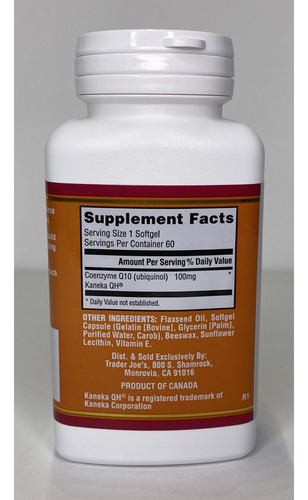 Trader Joe Coq10 Qh Ubiquinol Absorción Mejorada 100mg 60 S