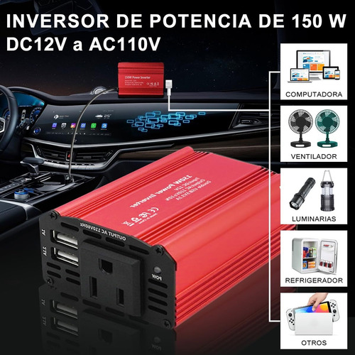 Inversor De Corriente Portátil Para Auto, Convertidor 12v A