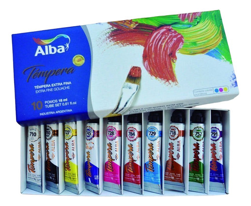 Set Tempera  Alba Profesional 10 Pomos X 18 Ml