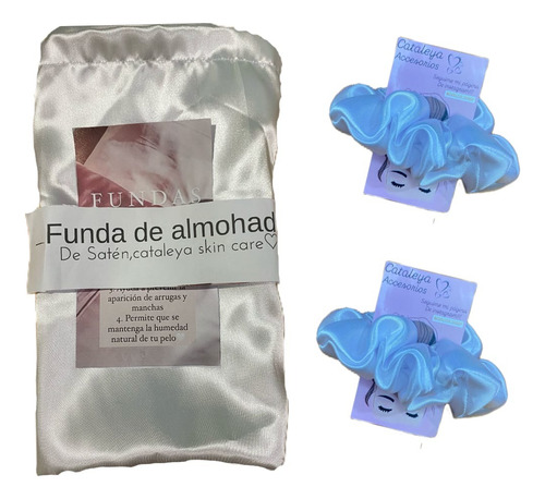 Kit 1 Funda De Almohada Antifrizz+2 Scrunchie D Saten Regalo Blanco