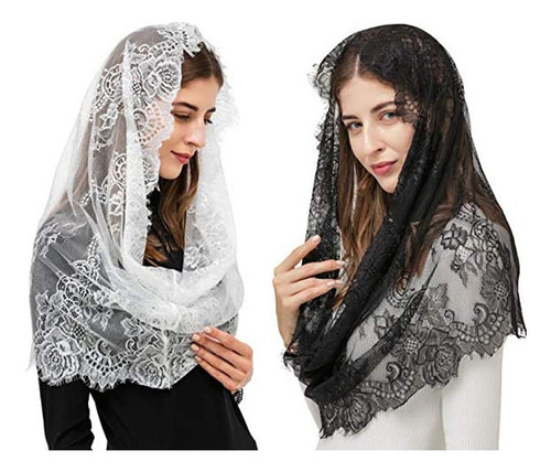 2 Piezas Encaje, Mantilla, Velo Católico, Velo De Iglesia,