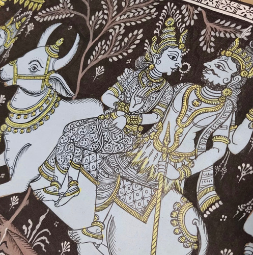 Exotico Tapiz De Seda Hindu Pattachitra Semidioses Blanco (Usado)