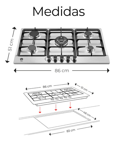 Estufa De Mesa 5 Quemadores Parrilla De Gas Acero Inoxidable