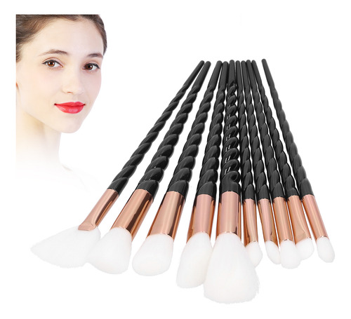 Juego De 10 Brochas De Maquillaje Con Mango En Espiral, Cerd