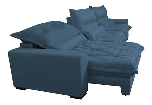 Sofá Retrátil Reclinável 3,52m Pocket Cama Inbox Soft Azul