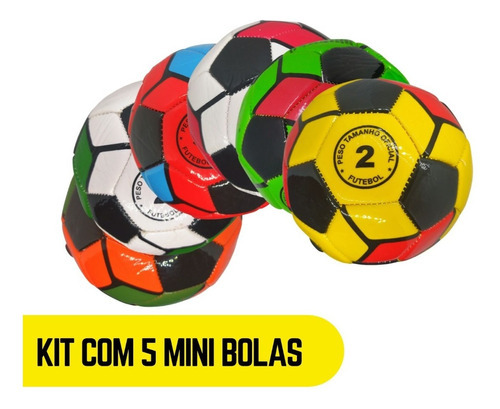 Kit 5 Bolas Nº 2 Mini Jogo Futebol Cores 14cm Futsal Pequena Cor Variadas 3
