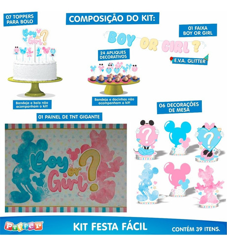 Imagem 2 de 9 de Kit Festa Fácil Chá De Revelação Disney - Mickey E Minnie