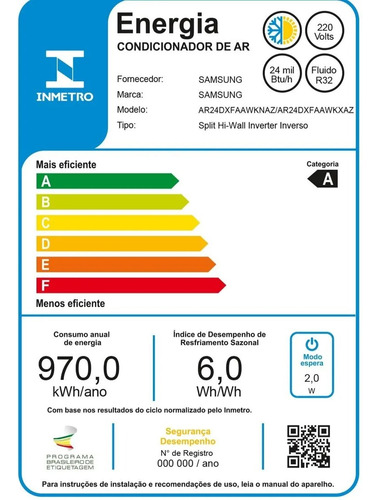 Ar Cond Inverter Samsung Windfree Ai 24000 Btu Que/fri Cor Branco