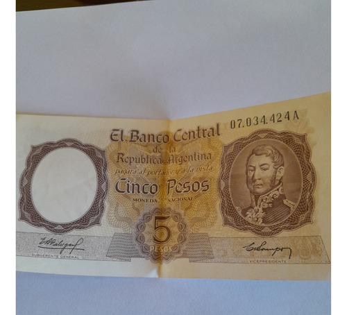 Billete De 5 Pesos Moneda Nacional Año 1960 (Usado)