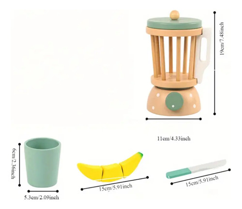 Licuadora De Madera Con Frutas Y Cuchillo