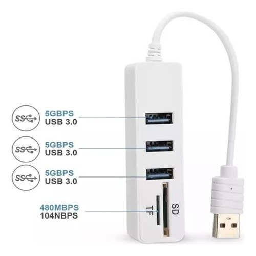 Hub Usb 3.0 Adaptador Usb 5 En 1 Multiconector Usb Sd Tf Color Blanco Qy31