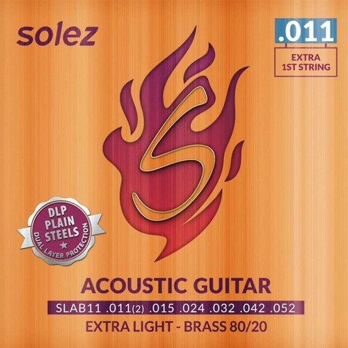 Imagem 2 de 2 de Encordoamento Corda Violão 011 Bronze 80/20 Solez Slab11