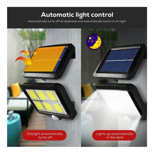 Luminária Solar Parede 120 Cob Luz Sensor Presença 3 Funções