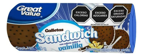 10 Pzas Galletas Great Value Con Relleno Sabor Vainilla 150