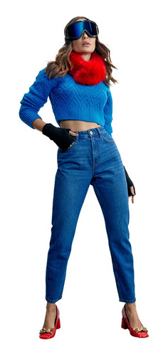Jeans Mom Fit C.alta Azul Indigo Atmosphere Dnm Ae80 Mujer