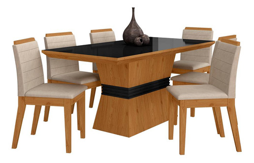 Conjunto Mesa De Jantar 6 Cadeiras Nairóbi Cina/pret/bege-ma Cor Cinamomo/preto/bege 03