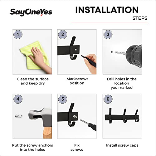 Perchero De Pared Negro Con 3 Ganchos Dobles Acero Inoxidabl