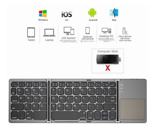 Mini Teclado Sem Fio Dobrável E Recarregável De Bluetooth