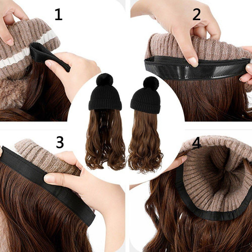 Gorro Con Extensiones De Pelo Largo Y Ondulado Y Rizado,