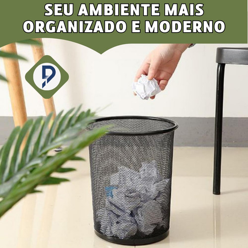 Imagem 2 de 8 de Lixeira Telada De Metal 12,5 Litros Preta Escritório Sala