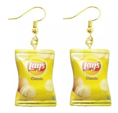 Imagen 3 de 5 de Pendientes Aros Papas Fritas Bolsa Colgante Piercing Papitas