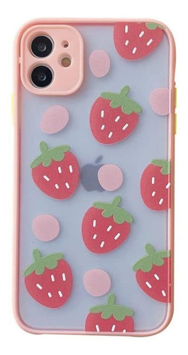 Funda De Teléfono Rosa Con Diseño De Fresas Para Apple Iphon