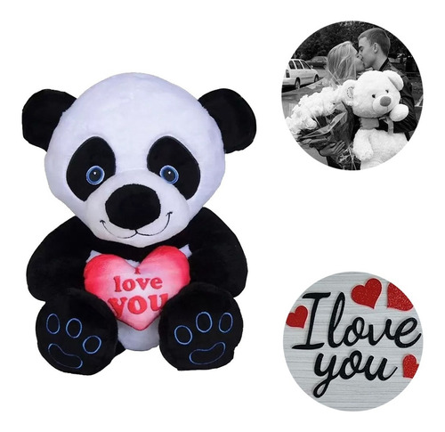 Pelúcia Urso Panda Com Coração Eu Te Amo 35 Cm Antialérgico