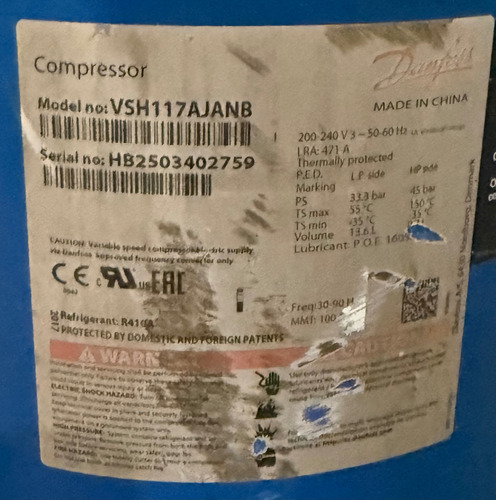 Compressor Danfoss Inverter Vsh117ajanb 15 Tr - 220v (Usado)