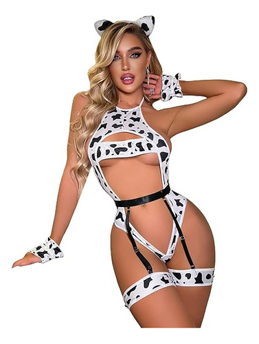 Body Lenceria Peluche Con Estampado Vaca Para Mujer