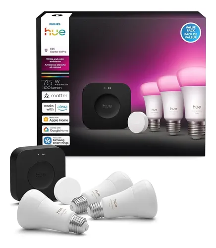 Kit Philips Hue Bridge Pro 3 Lampadas Led A19 E26 Smart Ambiência