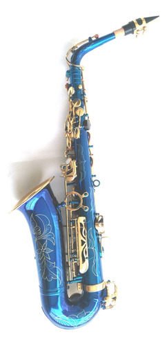 Saxofone Alto Mib Azul  Com Douradas Halk Completo