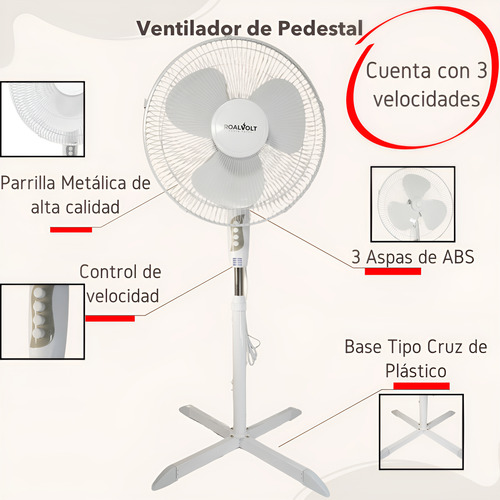 Ventilador Pedestal Blanco Giratorio Aspas Plastico 16 Pulg 40.64 Cm 60hz Blanco Abs 3